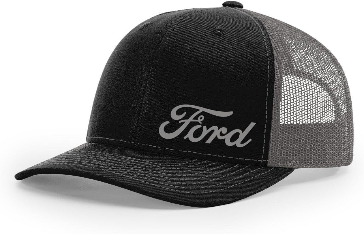 Ford Motor Co Script Logo Side Panel Embroidered Richardson 112 Snapback Trucker Hat Cap