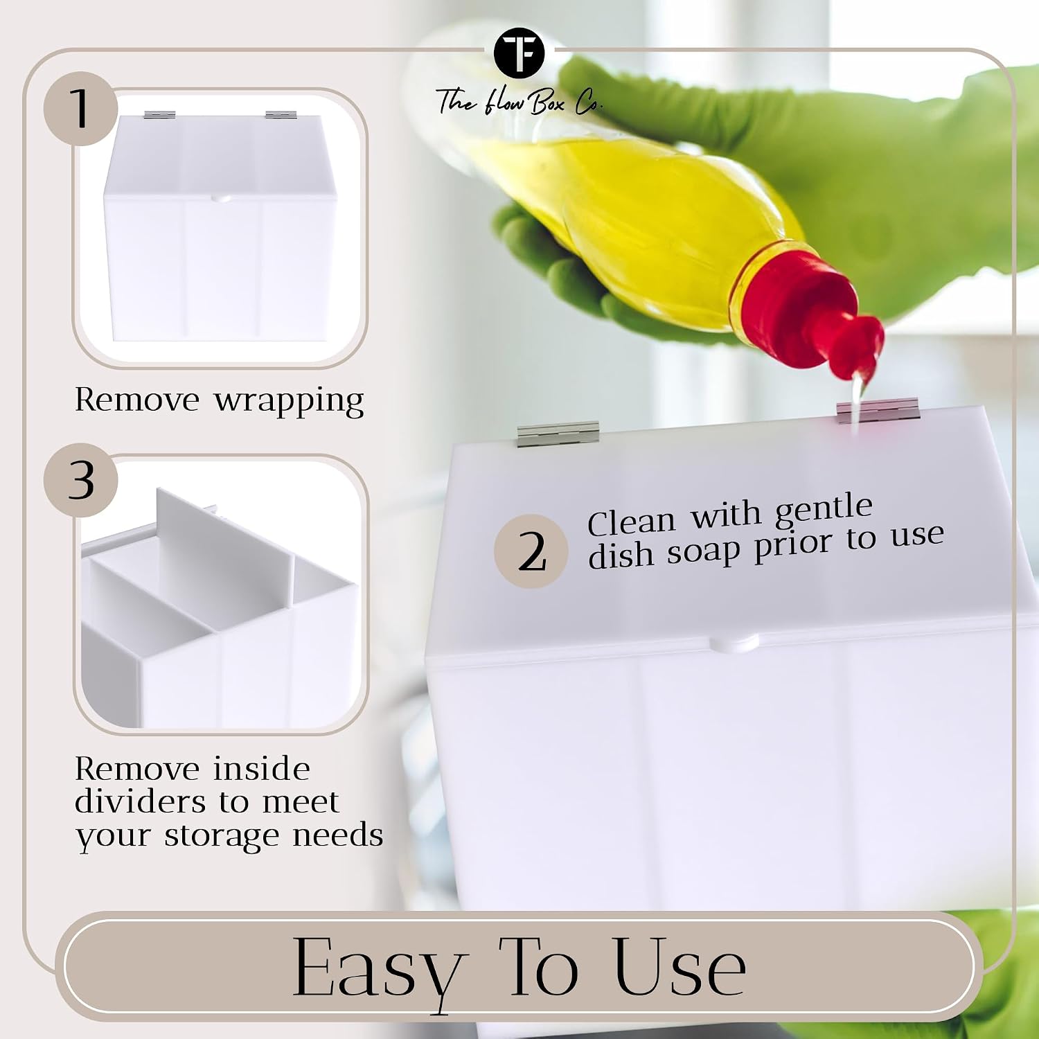 The Flow Box Tampon and Sanitary Pad Organizer - Bathroom Organizer with Removable Dividers, Tampon Storage Box, Discreet Feminine Care Storage, Feminine Care Organizer
