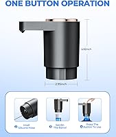 Vista 4 de Bomba de botella de agua, dispensador de agua eléctrico portátil para botellas de 5 galones, carga USB, interruptor automático, batería recargable