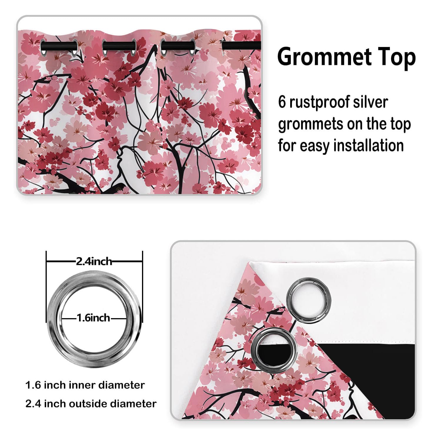 Kirschblütenbaum Vorhänge, Realistischer Stil Vorhang Blickdicht Thermo Verdunkelungsvorhänge Mit Ösen - Rosa Gardinen Wohnzimmer Schlafzimmer Fenster - H175 x B140 cm (2er Pack)
