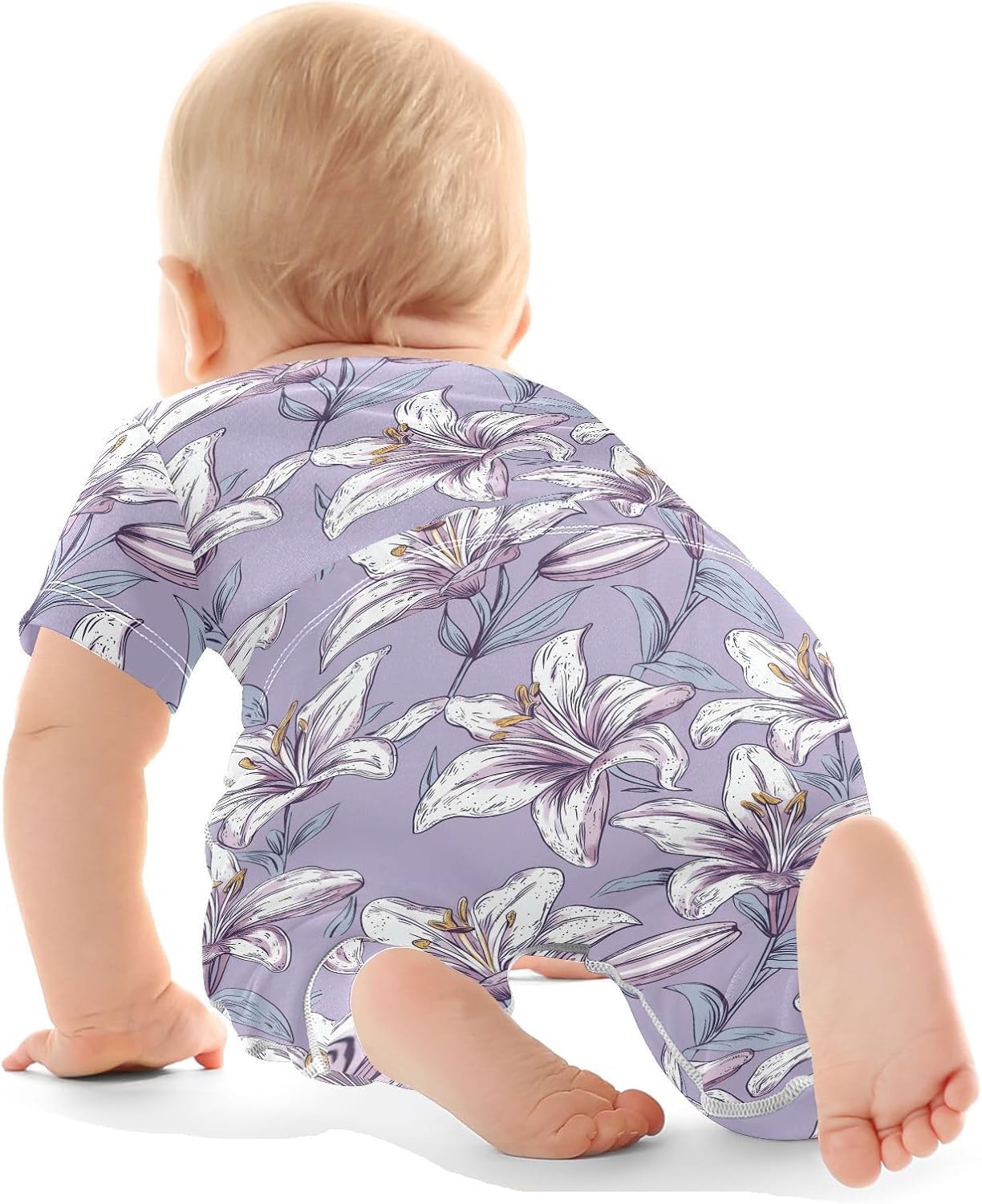 vvfelixl Baby Clothes Hand-drawn Purple Lily Baby Bodysuits Set Unisex Short Sleeve Babys Pants Sets 0-3M