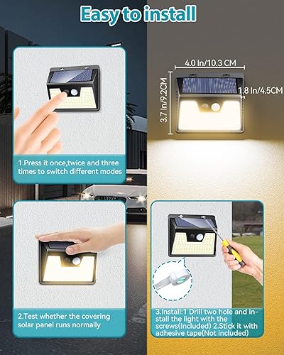 Miniatura 5 de Luces solares para exteriores, 1 paquete, 140 LED3 modos de luces con sensor de movimiento, funciona con energía solar, luces solares inalámbricas