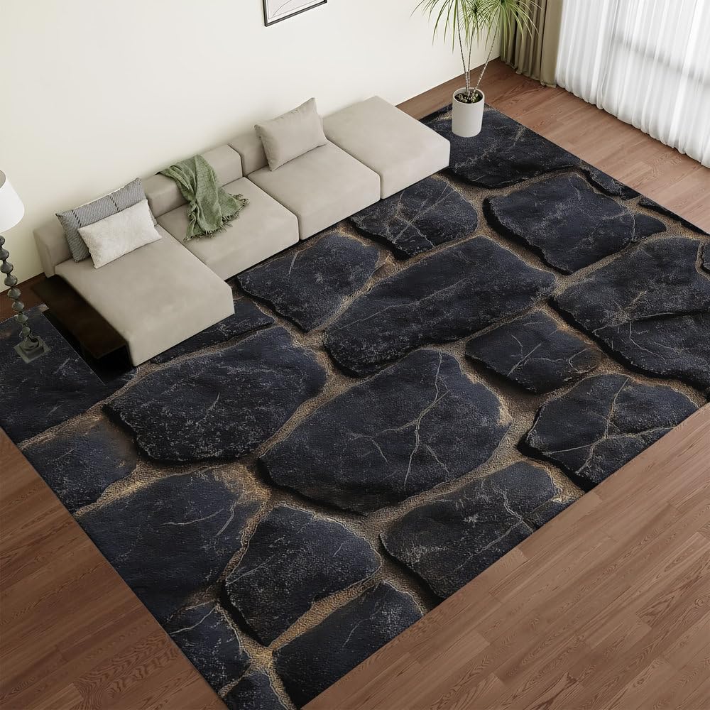 Tapis de chambre vintage chic motif pierre noire pour intérieur cosy