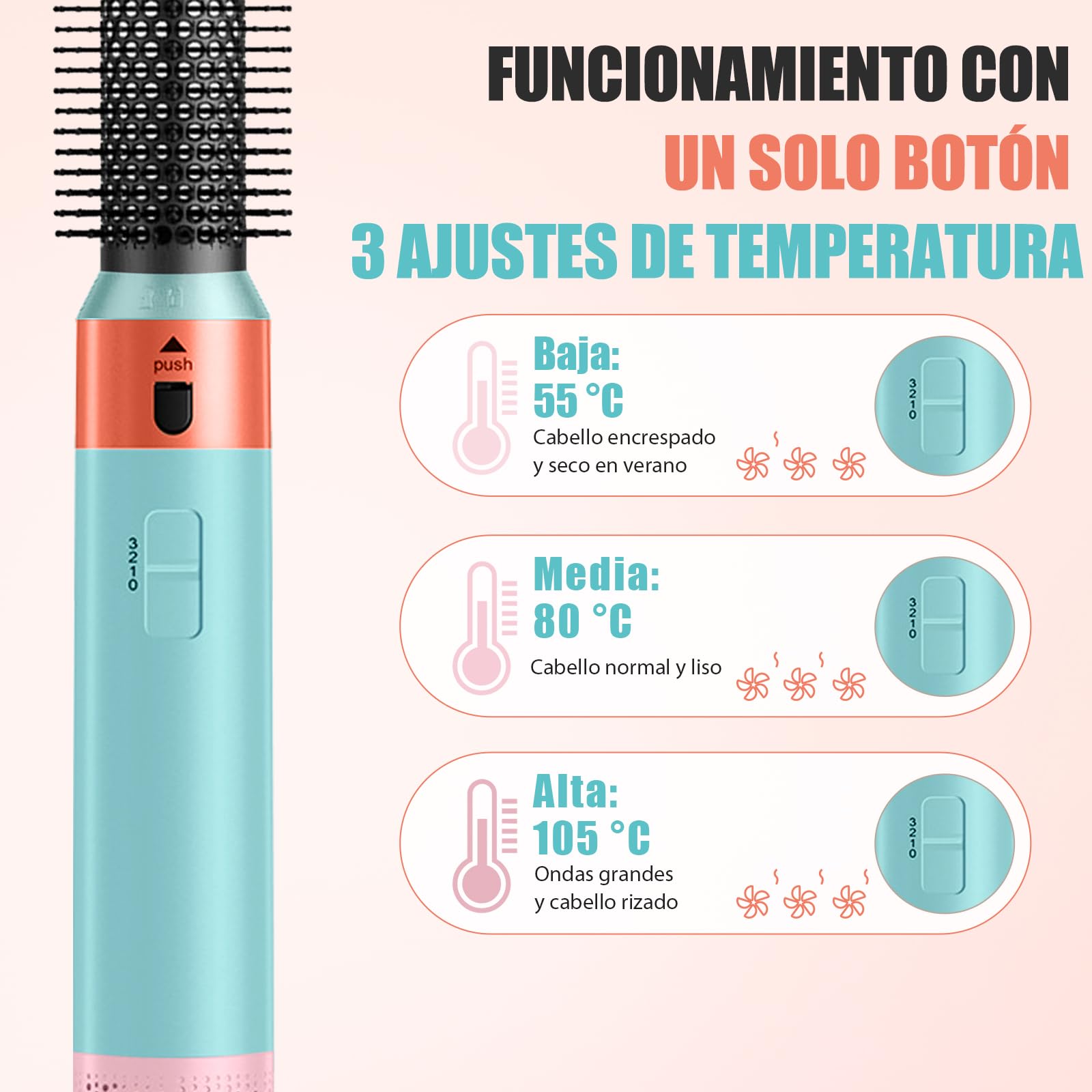 Cepillo Secador de Pelo 5 en 1,Hair- Styler- Wrap 1000W,Cepillo de Aire Caliente Set, Elimina El Frizz, 3 Temperaturas, cepillo electrico Pelo, cepillo Alisador, Rizador, Voluminizador (Azul)
