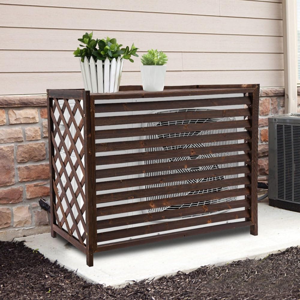 Pianta in legno resistente alle intemperie per condizionatori d'aria e pompe di calore, antiruggine, griglia esterna in resina Corros (115 x 54 x 95 cm) - ideale per uso esterno e protezione