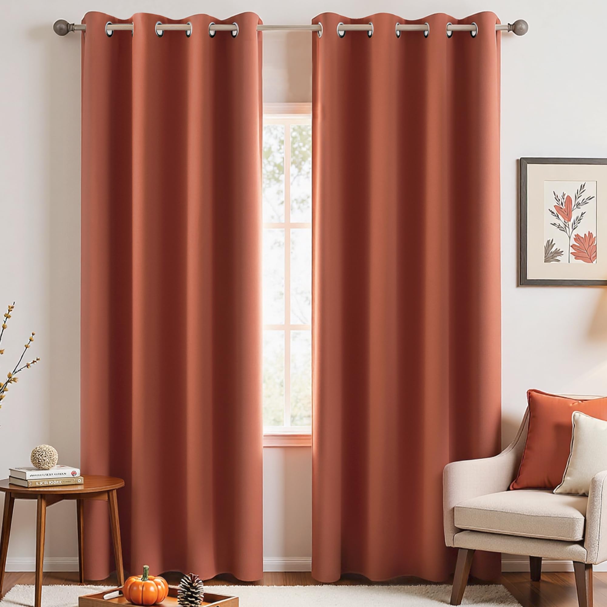 KOUFALL Burnt Orange Grommet Insulated Thermal Room Darkening Blackout Curtains 52x96 Inch Length — image 1
