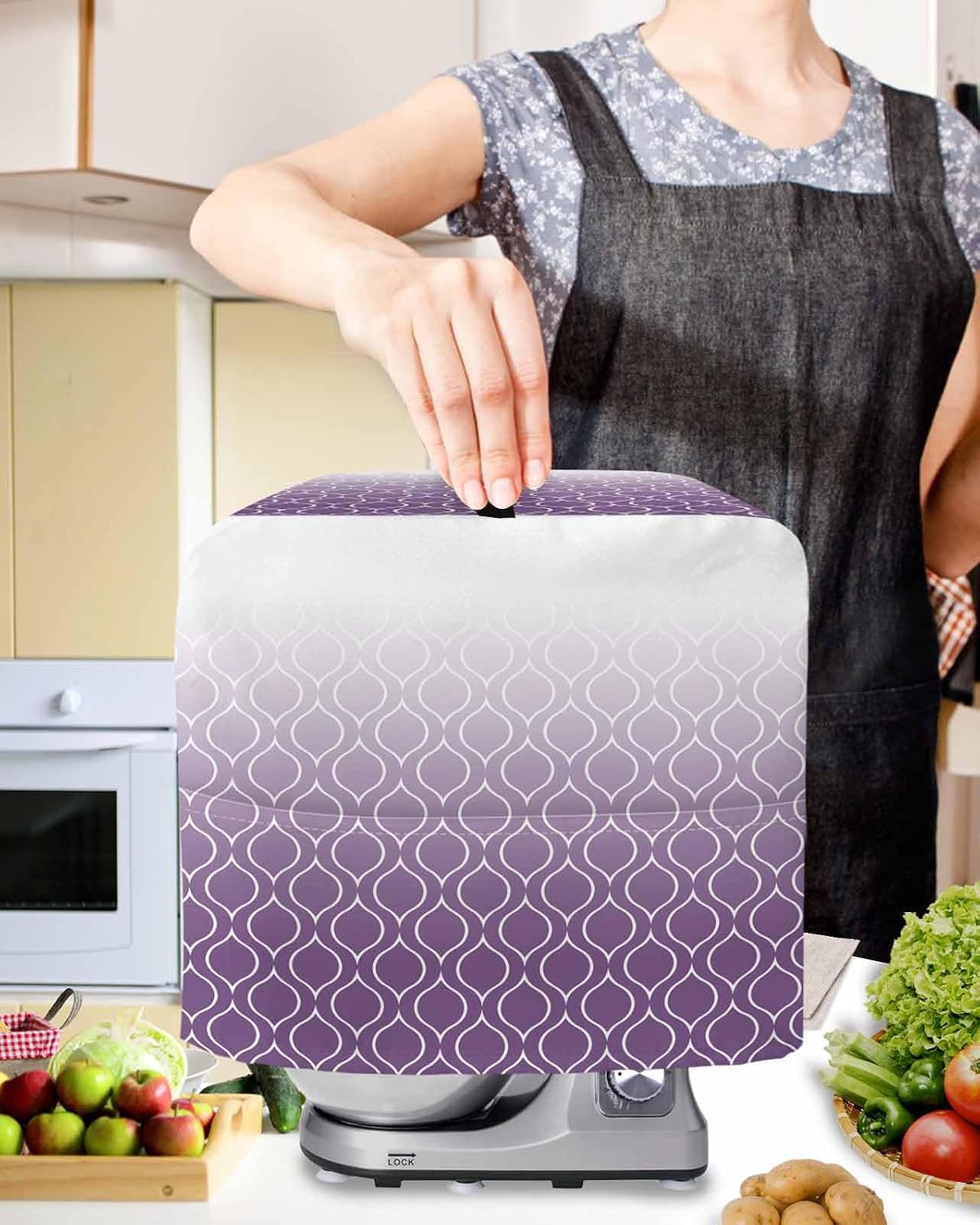 Morocco Purple Stand Mixer Cover with Storage Pocket, Waterproof Kitchen Mixer Covers, Abstract Geometric Plaid Retro Gradient Kitchen Appliance Dust Cover Compatible with 4/4.5 Quart Mixers