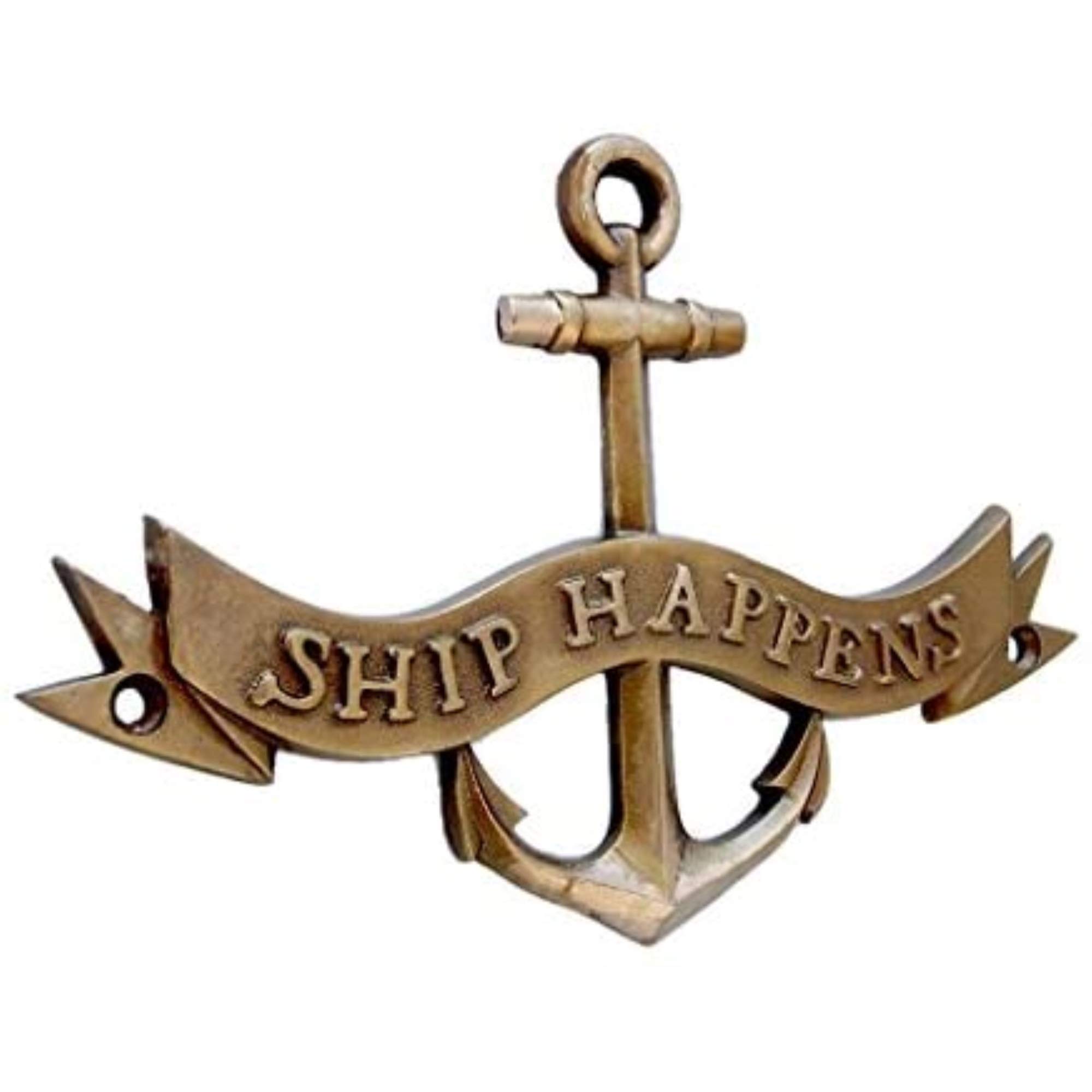 Handcrafted Model Ships Antique Brass Ship Happens Anchor with Ribbon Sign 8" - Anchor Decoration - Nau