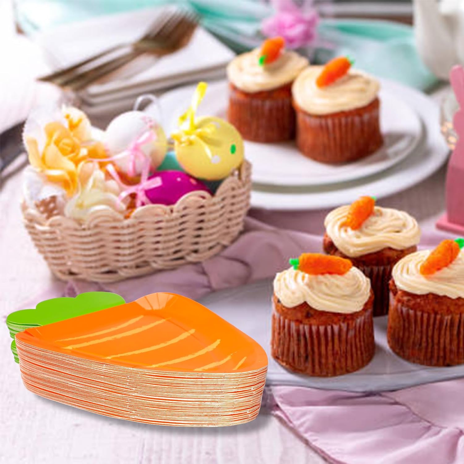 72 Pcs Easter Paper Plates Carrot Shape Disposable Picnic Plate Cute Paper Plate Spring Easter Party Dessert Plates for Home Dining Table Decor Holiday Party Supplies