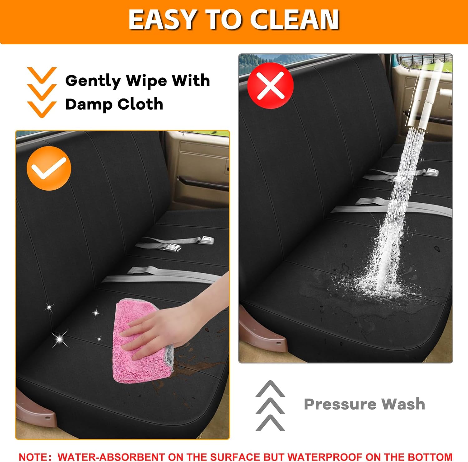 Truck Seat Cover Compatible with 1973-1999 Chevy Full-Size Trucks, Neoprene Solid Bench Seats Without Headrests, Black