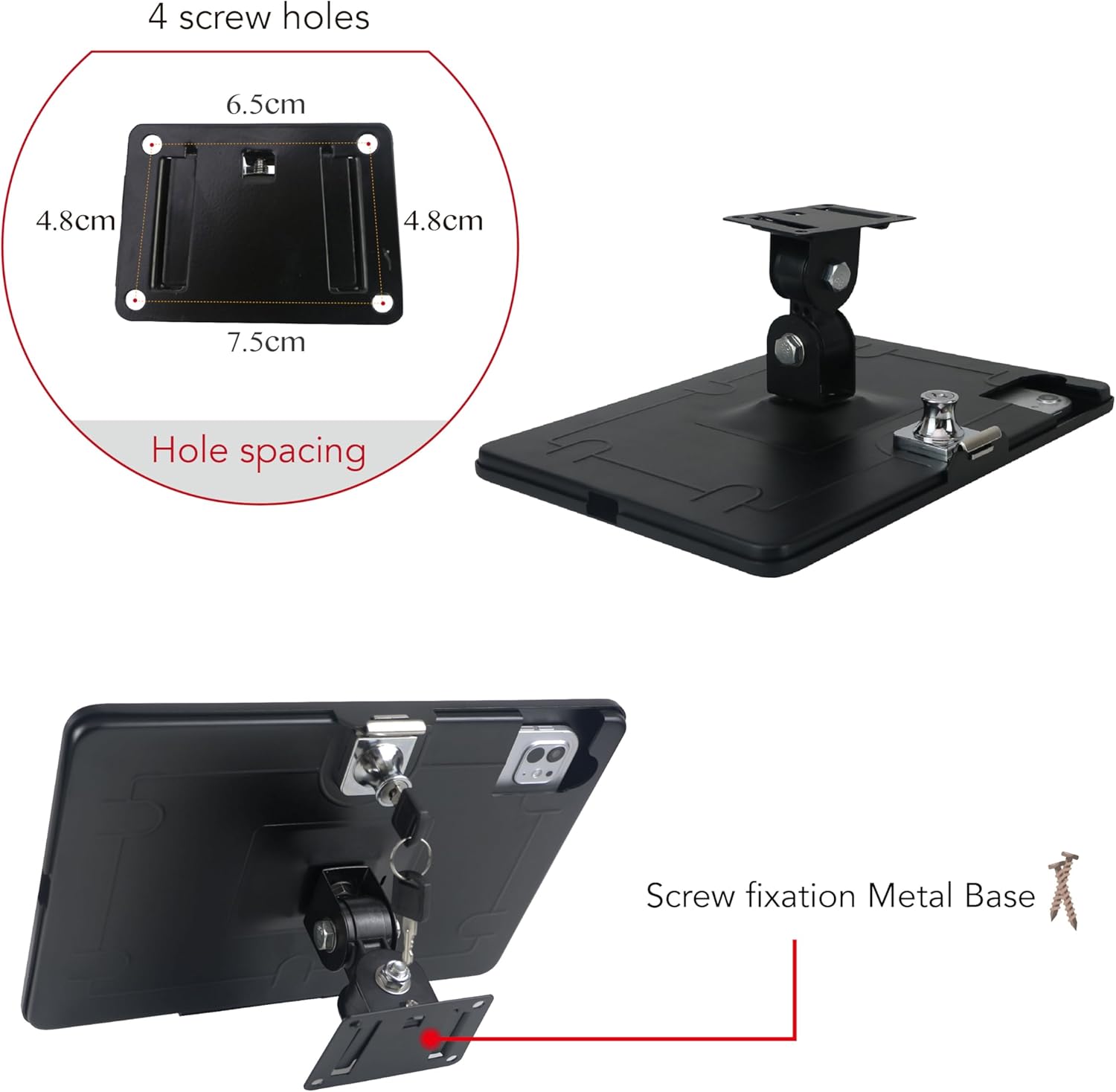 for 11 Inch iPad Pro 2024 M4 (5th Gen), On Wall Mount Bracket Excluding Other 11" iPad,with Lock &Key, Multi Angle Design,Metal,(Black)