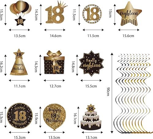 Miniatura 2 de Decoración de techo de remolinos colgantes para fiesta de cumpleaños número 18, celebración, 18 espirales colgantes de papel de aluminio con