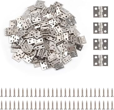 Mini Hinges, 50 Pcs 180 Degree Wooden Box Hinges Retro Mini Butt Hinges Small Folding Butt Hinges with Screws for DIY Jewelry Box Dolls House Hand Craft 8 x 10mm