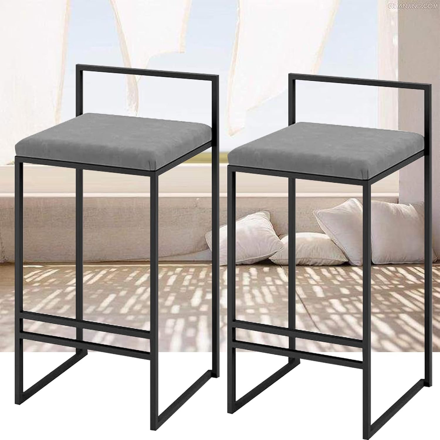 Barstools Counter Height Set of 2, 26 inch Seat Height Bar Counter Height Stools with Backs Breakfast Dining Stools for Indoor Outdoor, Farmhouse Island Chairs