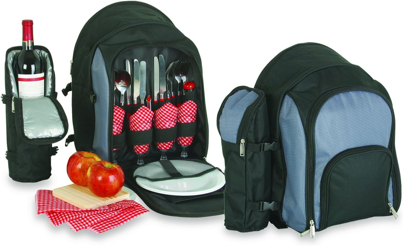 NuFazes Picnic Set Backpack with Wine Carrier for 4