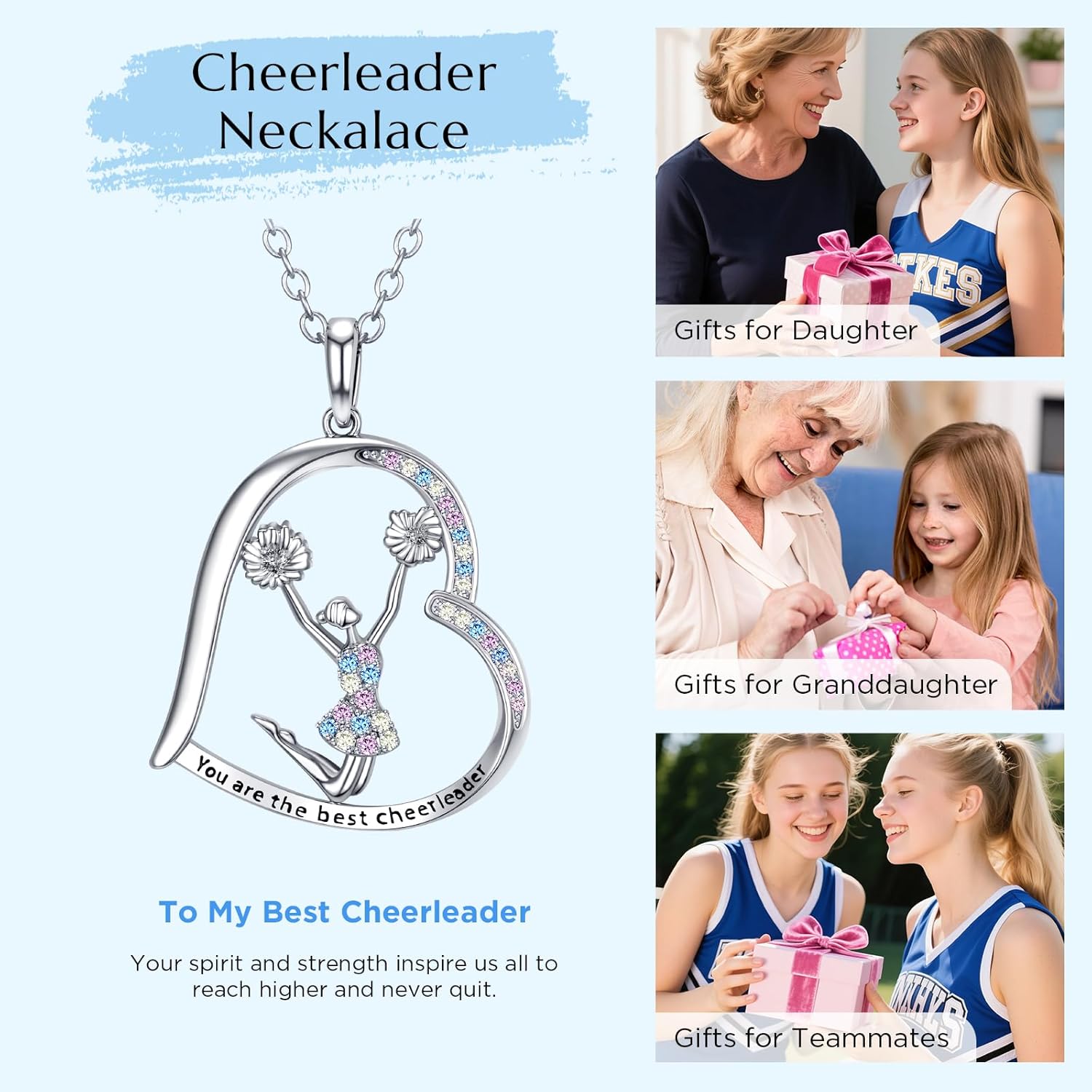 NORBU Cheerleader Gifts for Girls, Hypoallergenic Cheer Necklace for Daughter Cheerleading Squad Cheer Team Team Spirit Coach, Homecoming Graduation Birthday Christmas Gift - Image 5