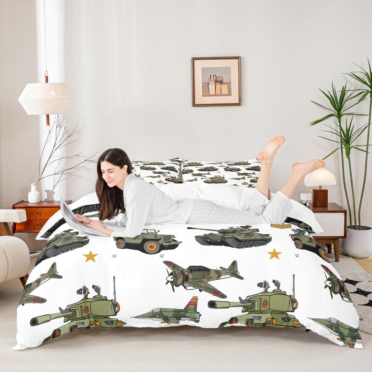 Housse de couette guerre rétro pour créer une décoration de chambre enfant kaki