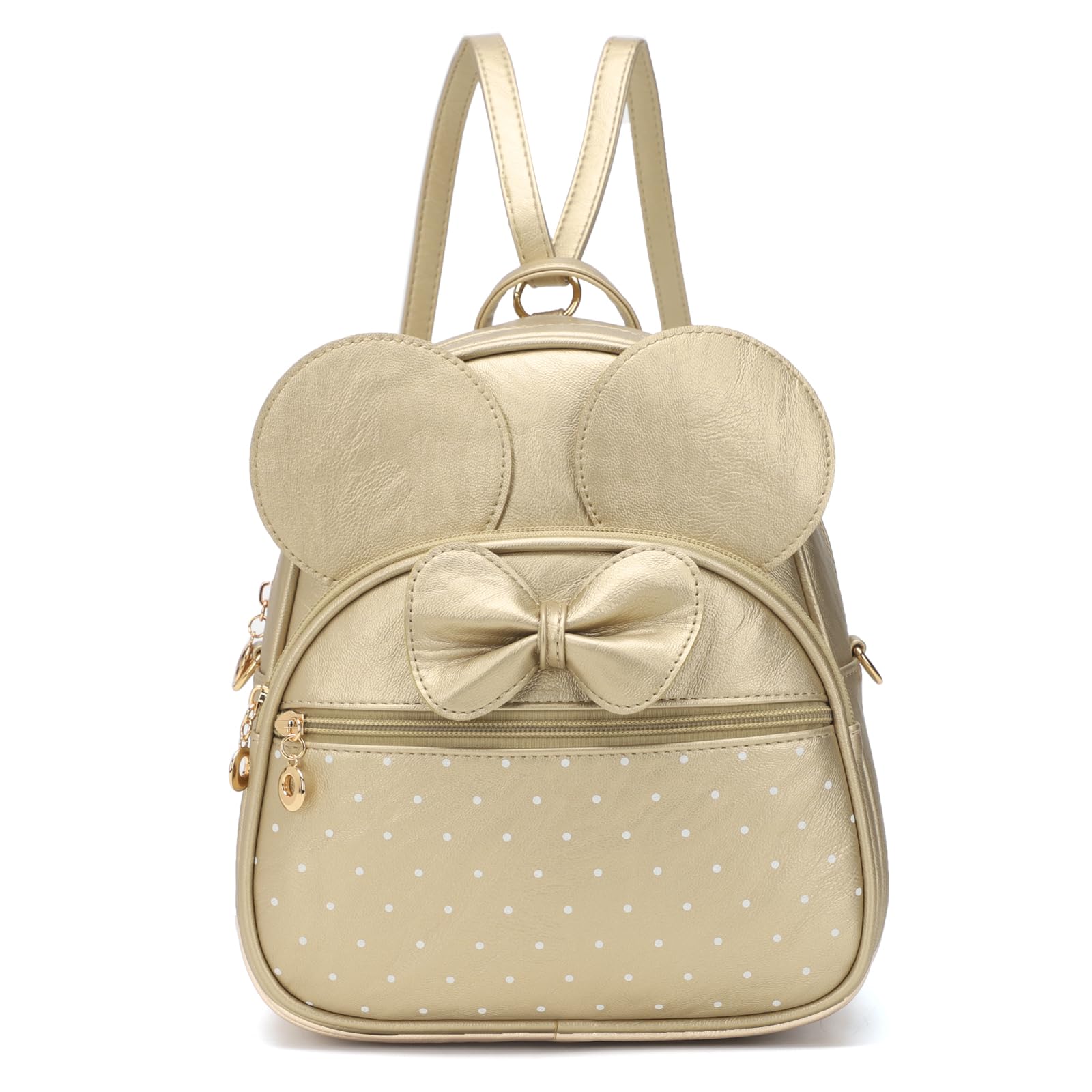 KL928 Girls Mini Backpack Bowknot Polka Dot Cute Daypacks Convertible Shoulder Bag Purse for Women (L.Gold)