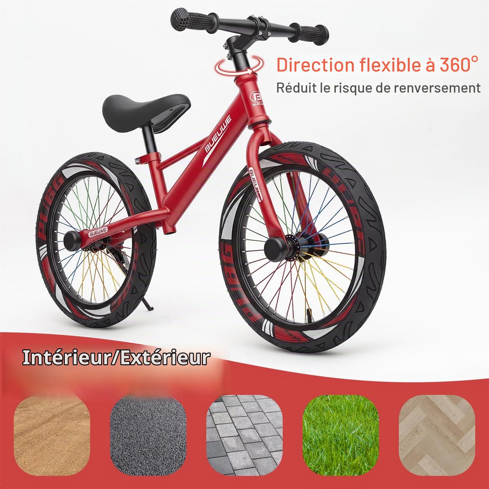 Draisienne Enfant 3 4 5 6 7 Ans pour Fille et Garçons, 16 Pouces Velo sans Pedale avec Guidon et Selle Réglables, jusqu'à 45 kg, Roues en Caoutchouc, Cadre Acier au Carbone