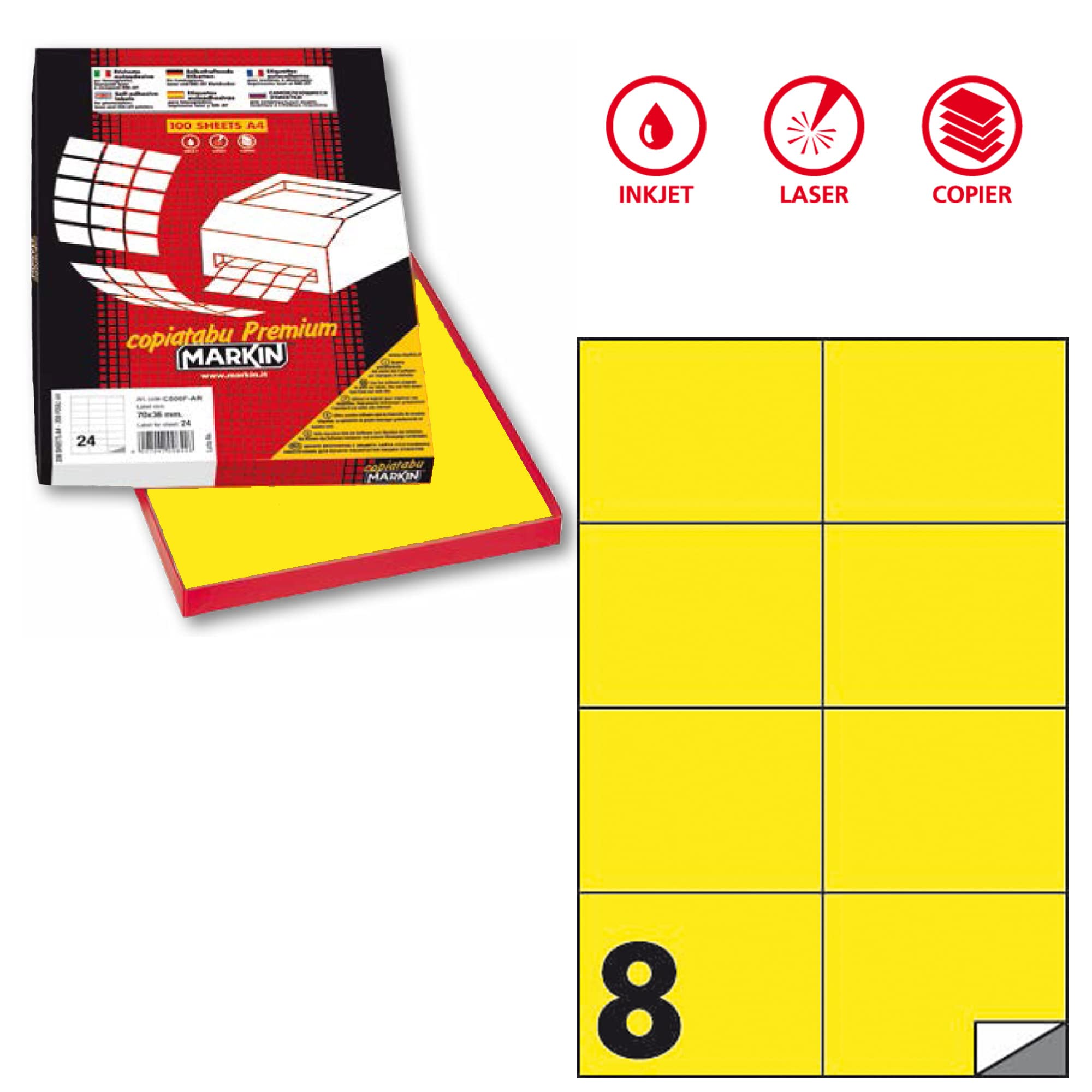 Etichetta adesiva C/512 giallo fluo 100fg A4 105x74mm (8et/fg) Markin