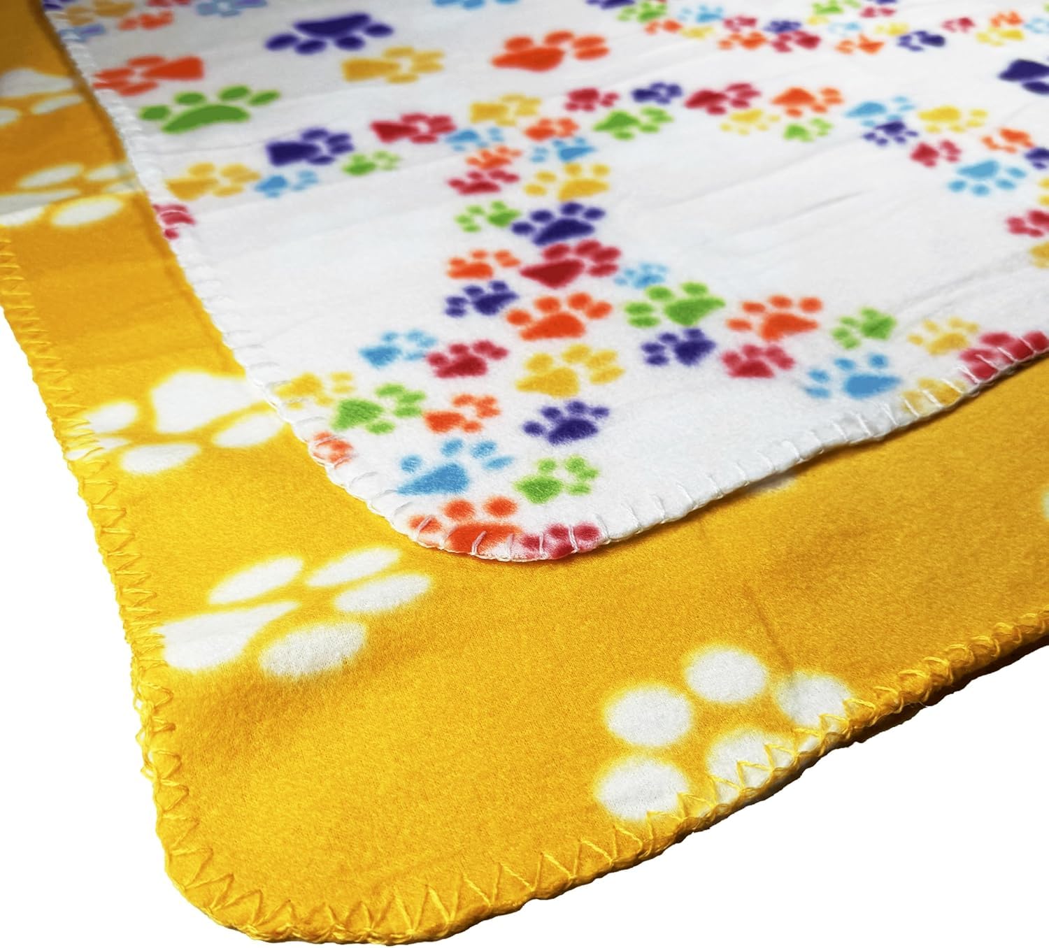 TBK Pets Double-Sided Fleece Pet Blanket, Soft Snuggle Blanket for Dogs and Cats Machine Washable (2 White, Yellow, 28x24/70x60cm) - Image 3