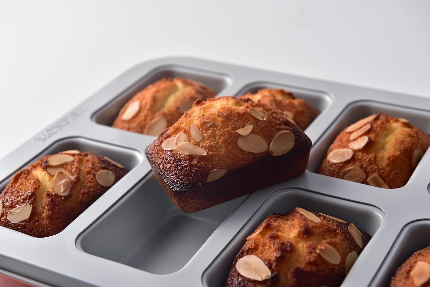 Mini Loaf Baking Pan 8 Cavity- Small Rectangle cake Pan -Financier Cake Mold Carbon Steel light gray non-stick coating bakeware w Perracotta base - Image 2