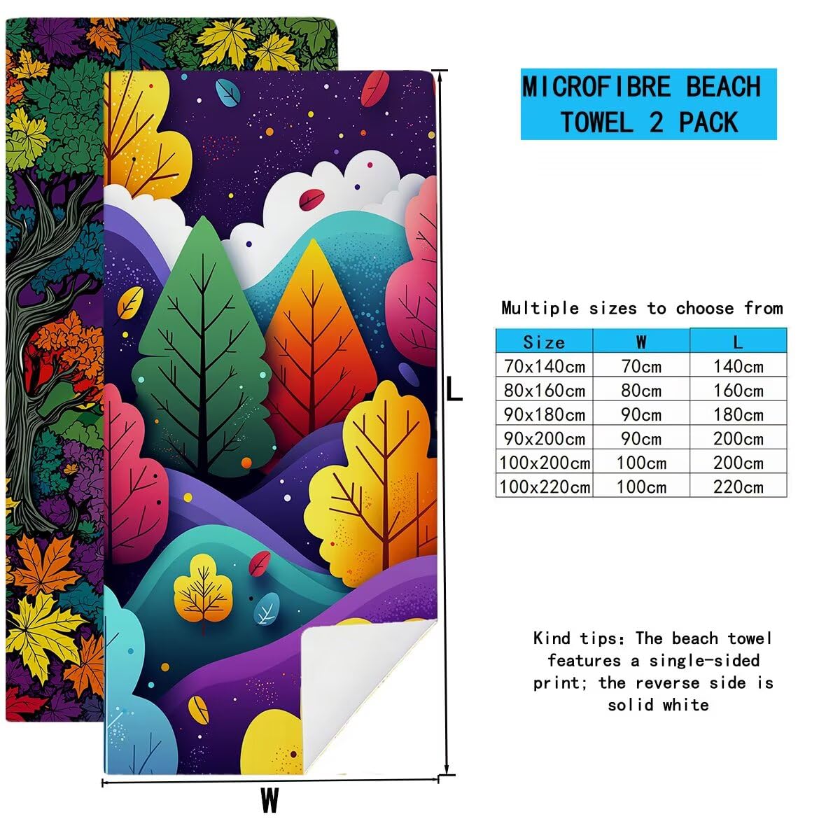 Telo Mare Microfibra, Telo Mare Grande 90x200cm 2 Pezzi, Asciugamano Palestra Donna Asciugatura Rapida, Antisabbia Asciugamano Microfibra, Leggero Asciugamani Palestra per Regalo Donna (Autunno) -4402