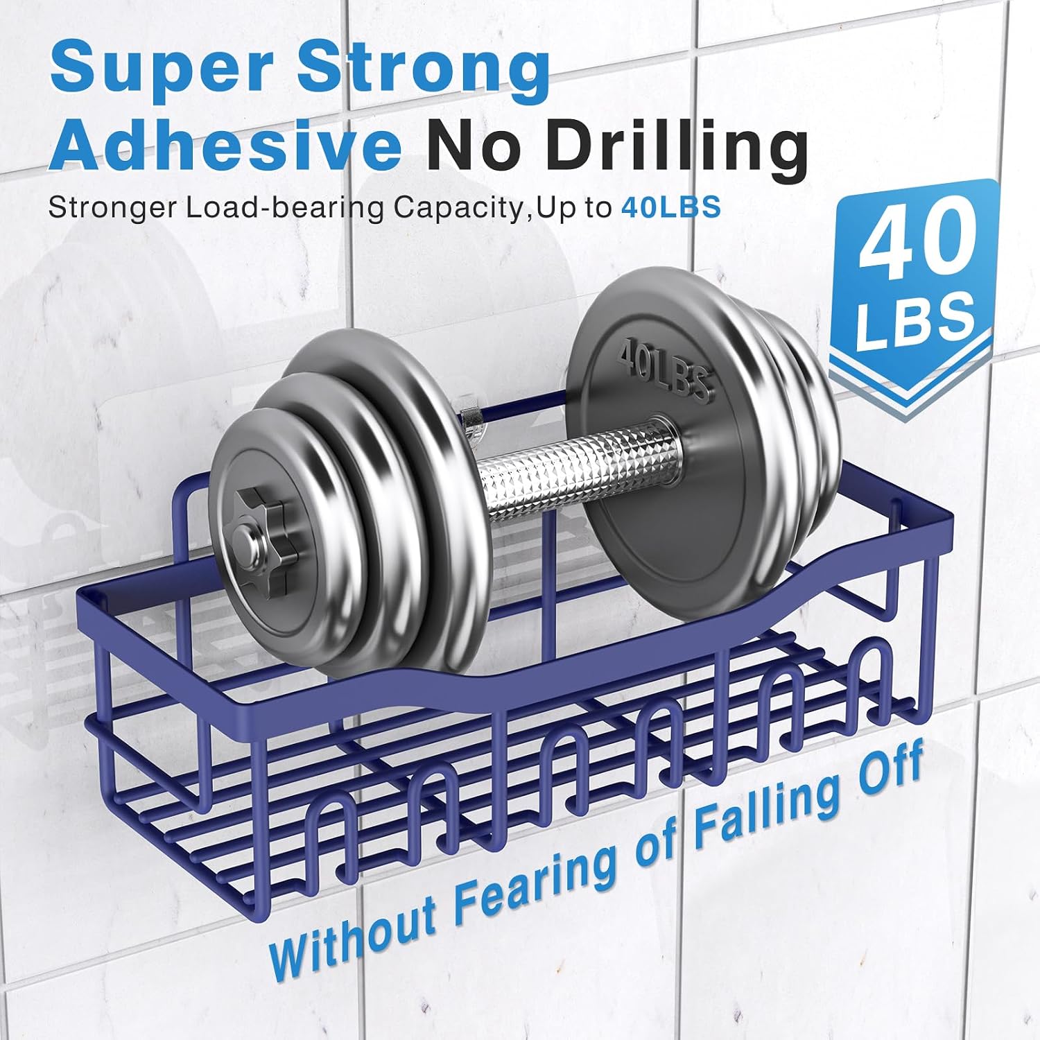 EUDELE 2 Pack Shower Caddy, Adhesive Organizer for Bathroom & Kitchen Storage, No Drilling, Rustproof Stainless Steel Shelf Organizer image 4