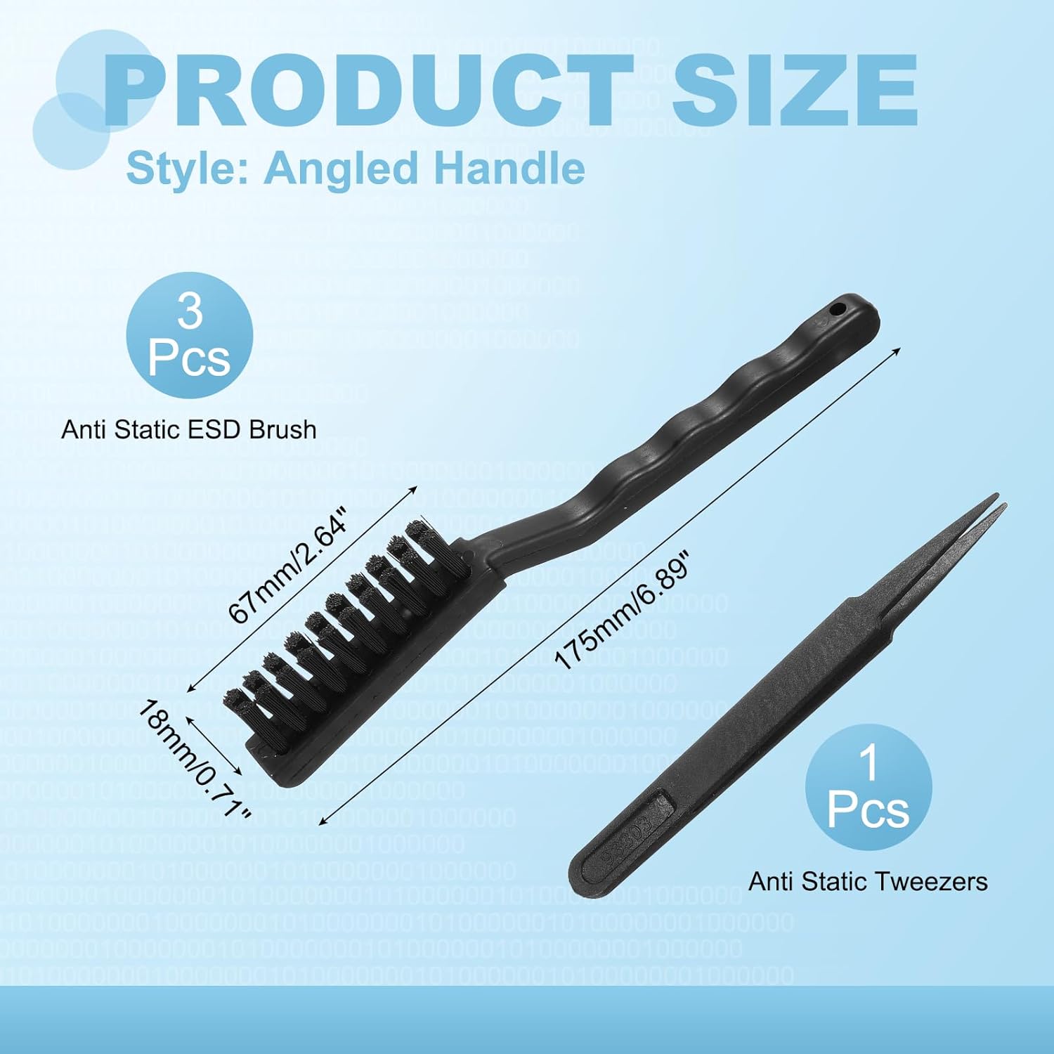 PATIKIL ESD Brush, 3Pcs Electronic Cleaning Brush Set with Tweezers Anti Static Cleaning Tools Plastic Angled Handle Nylon for PCB Computer Keyboard Camera 3D Printers, 18x67mm Bristles