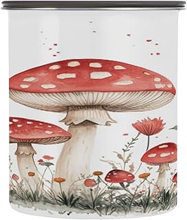 Dry Food Storage Containers Stainless Steel Kitchen And Pantry Organization One Button Opening Coffee Canister 30oz Red Mushrooms Puffball White_1