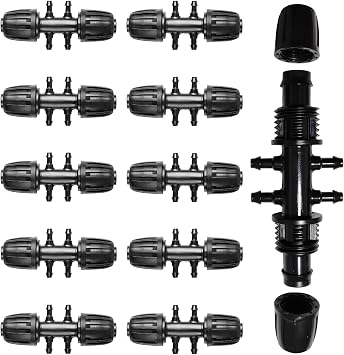 Barbed T-Shaped Irrigation Fittings, 1/2 Inch to 1/4 Inch Barbed Anti-Drop Irrigation Connectors for Patio, Lawn, Farm and Garden 10pcs, Black, Plastic