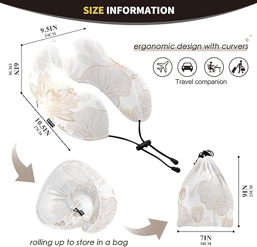 Miniatura 3 de Joisal Lujosas almohadas de cuello compactas de flor de loto dorado, almohada de espuma de memoria de viaje en forma de U, almohada de descanso para