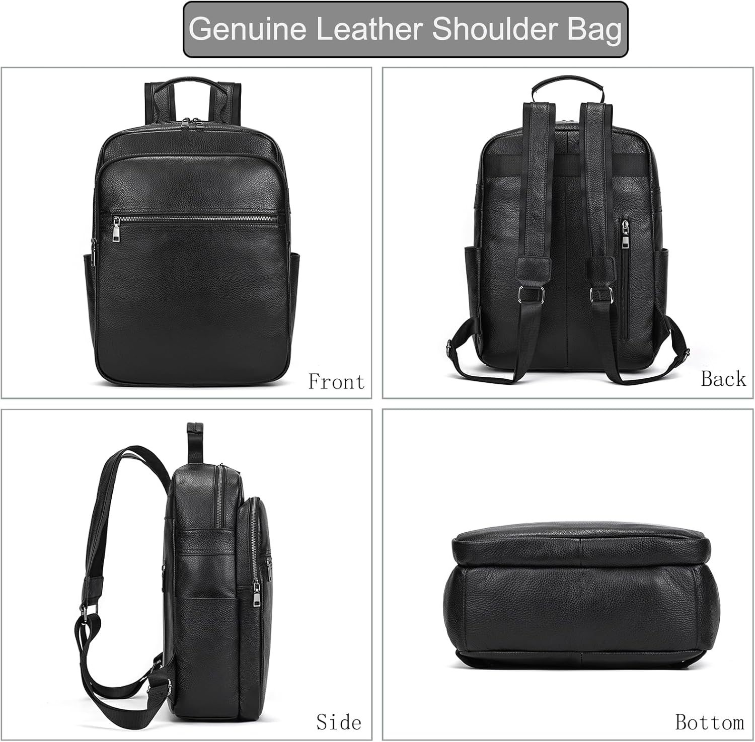 Genuine Leather Shoulder Bag for Men Casual Backpack Slim Daypack Laptop Rucksack Business Travel Outdoor Bag