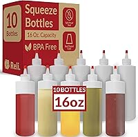 Reli 16 oz Squeeze Bottles, 10 Pack - Clear BPA-Free Condiment Bottles with Leak-Proof Red Tip Caps for Ketchup, Hot Sauce, BBQ & Crafts