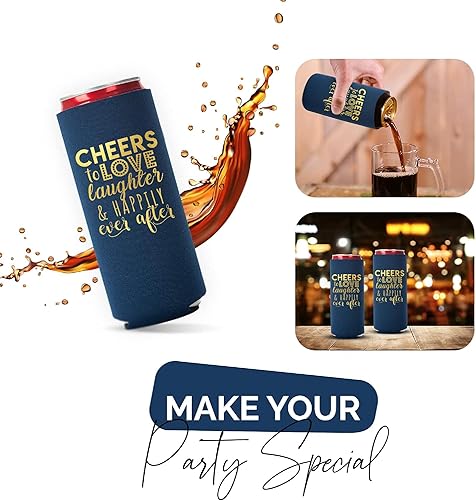 Vista 21 de Juego de 12 decoraciones para latas de boda, Cheers to Love Laughter and Happily Ever After, decoración de cena de ensayo de boda, despedidas