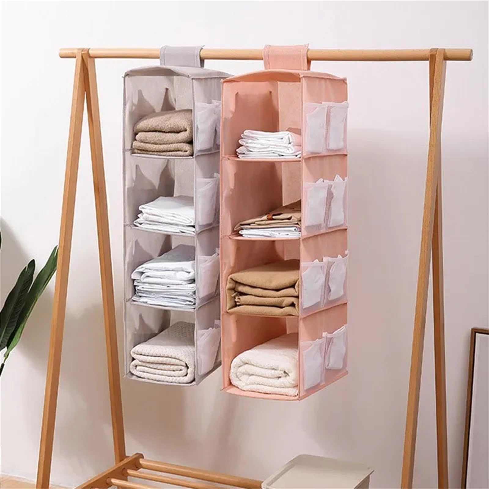Hängeregal Multi-Layer Hanging Storage Bag Wardrobe Clothes Organizer Foldable Underwear Bra Socks Storage Hanging Bag Closet Organizer Für Schlafzimmer(Gray 4Layer)
