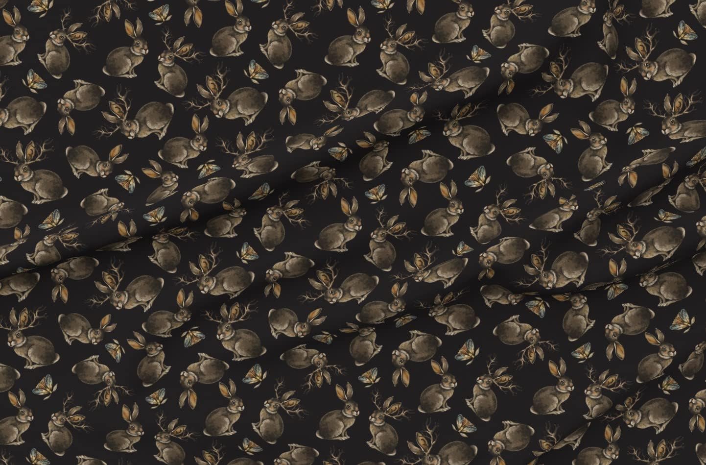Spoonflower Fabric - Vintage Rabbit Vintage Witchcraft Nature Forest Bunny Mushrooms Printed on Organic Cotton Sateen Fabric by The Yard - Sewing Quilting Apparel Home Decor