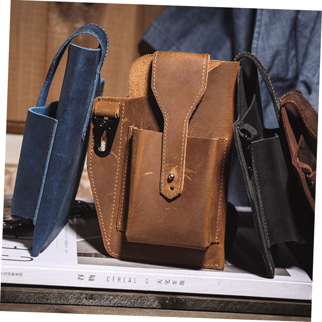 Riñonera Deportiva Hombre Vintage de Piel Auténtica Resistente Ligera Hebilla para Colgar Llaves Bolsa de Almacenamiento para Cintura Uso Diario y Viajes