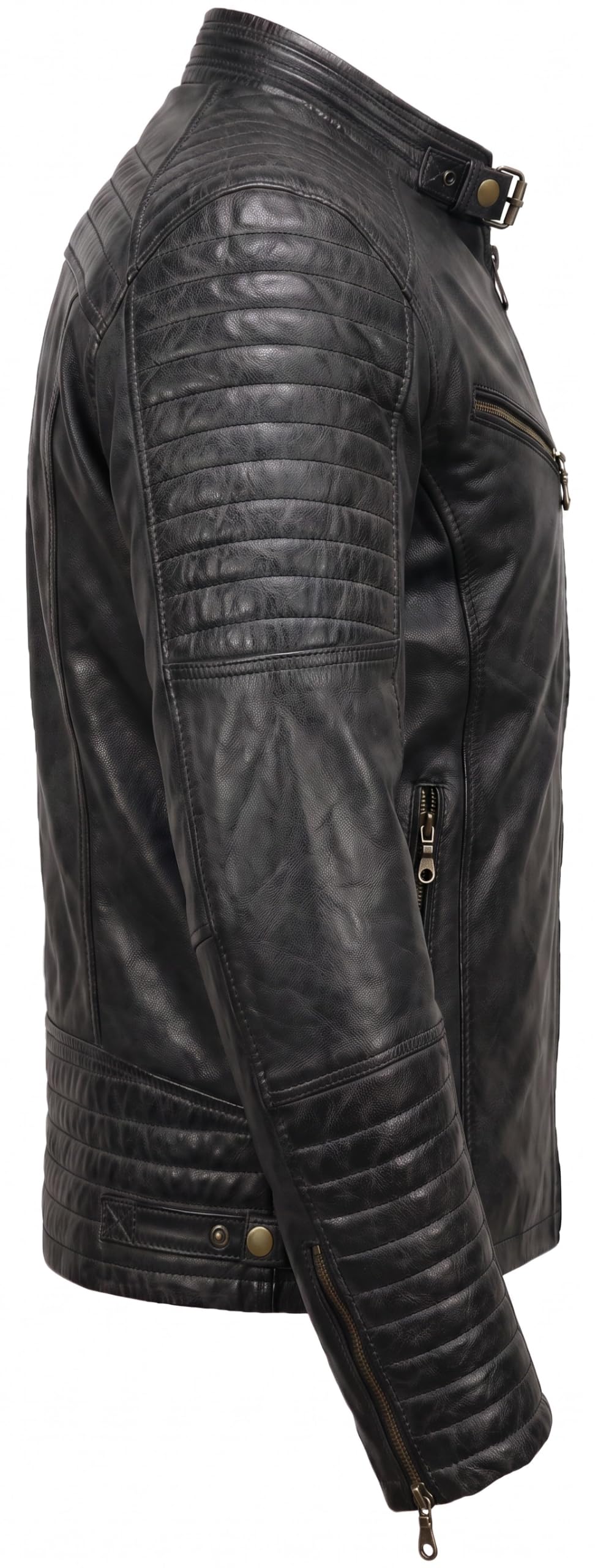 MDM Herren Lederjacke aus echtem Lamm Nappa Leder Slim Fit, Echt Leder Bikerjacke