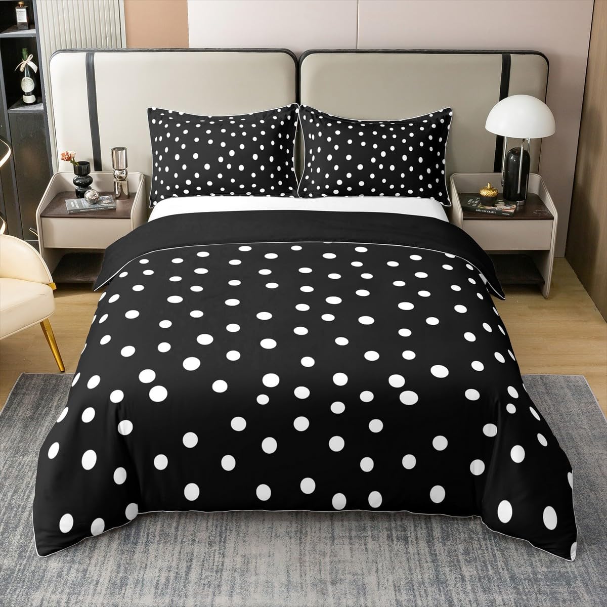 Erosebridal Polka Dots 100% Cotton Duvet Cover Black and White Comforter Cover Queen Size,Boho Geometric Dot Bedding Set Modern Abstract Fashion Bed Set,White Black