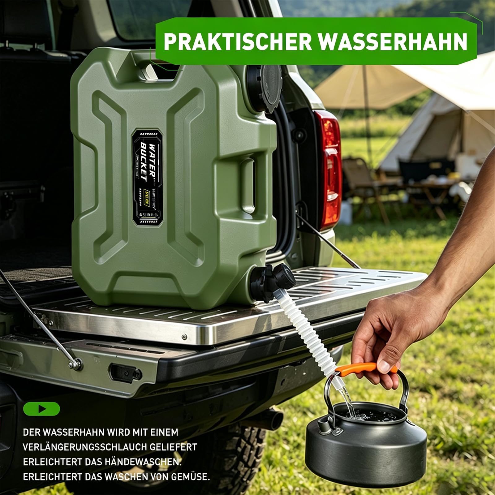 Bidon d'eau de 18,9 l avec robinet, brosse et tuyau vert