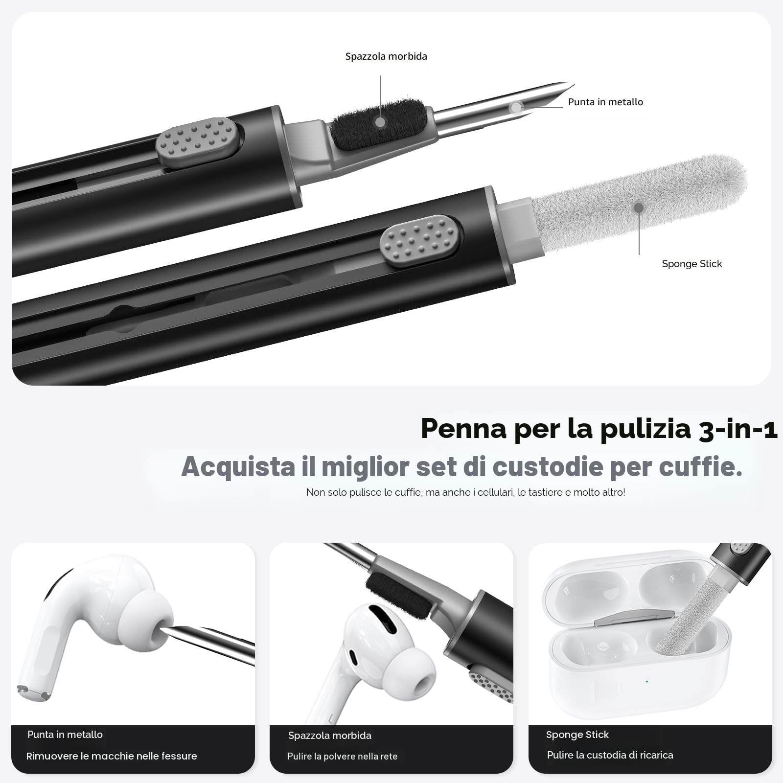 Inesore Hülle für AirPods Pro 3 (2025), Silikon-Schutzhülle mit Reinigungsset, Schwarz