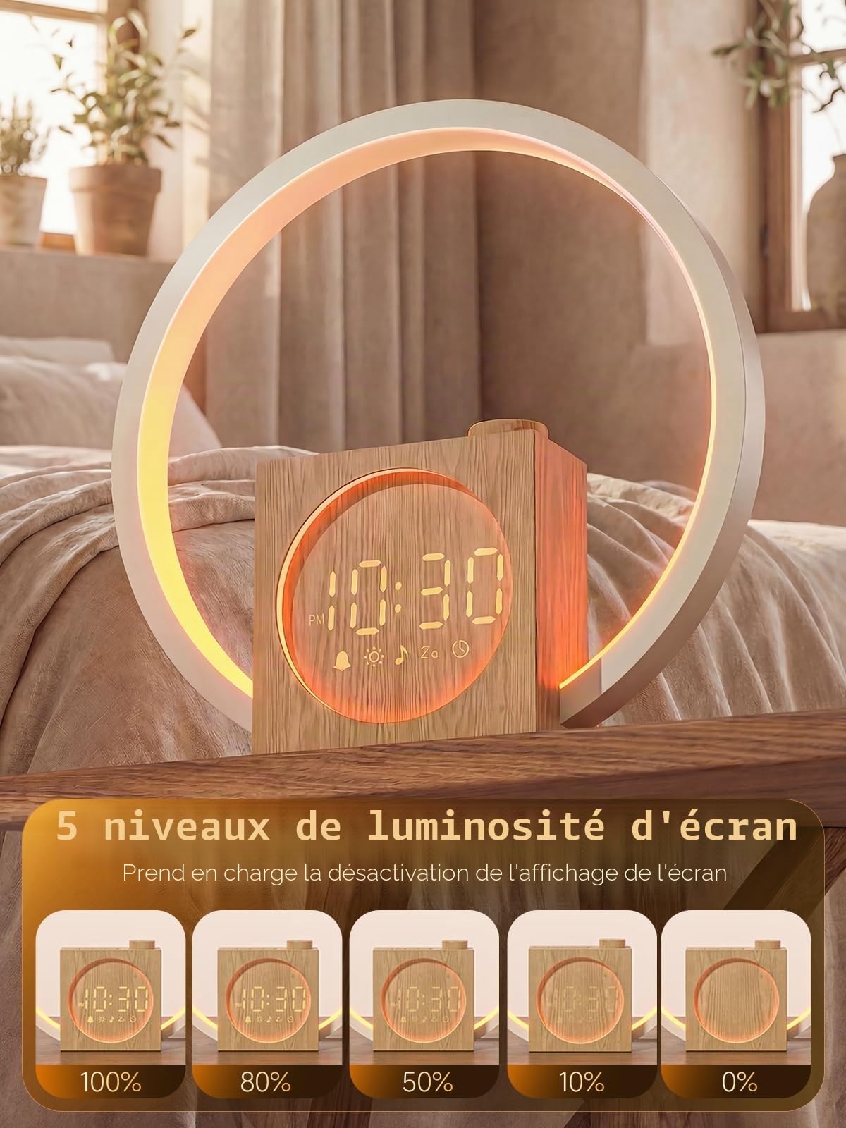 Reveil Simulateur d'aube, Veilleuse Tactile avec Charge USB, Déco | Éveil Lumière avec 12 Couleurs, 30 Sons Naturels, Affichage Variable, Veilleuse Enfant, Snooze, Sleep Timer, Idée Cadeau