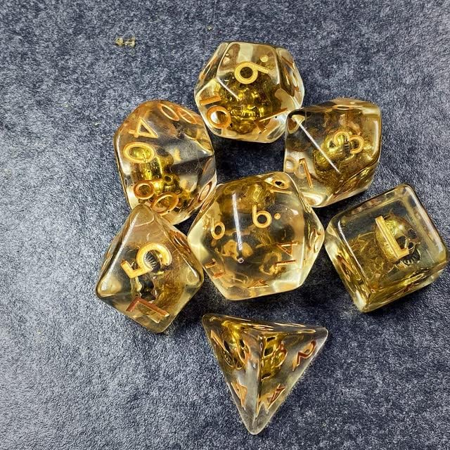 Miniatura 2 de DND - Juego de dados poliédricos de resina familiar de calavera dorada de salvia para Dungeons and Dragons RPG TTRPG (calavera dorada)