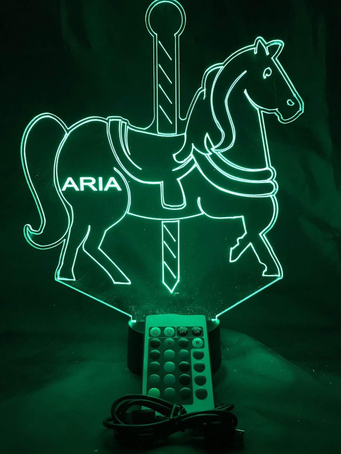 MIRROR MANIA Carousel Horse Night Light Up Lamp LED Personalized Engraved Merry-Go-Round Horse Desk Table Lamp, Horse Saddle Pole Ride - It's Wow, with Remote, 16 Color Options, Free Engraved Gift