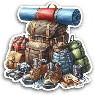 Set of 3-3 INCH - Camping Equipment - Sticker Vinyl Decal Graphic Auto Window Laptop Waterbottle Bumper Phone Locker Skateboard Tumbler