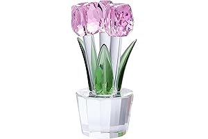 Timeless Tulip Brilliance: Crystal Tulips Flowers Figurine in Pink with Vase