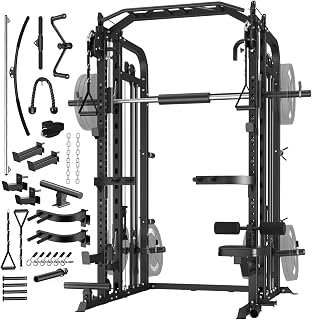 DONOW Smith Machine with Weight Stacks Home Gym System Dual Cable Crossover | Ratio 1:1 Dual Weight Stacks, Solid Smith Bar, Lat Pull Down Bench, All in One Workout Station