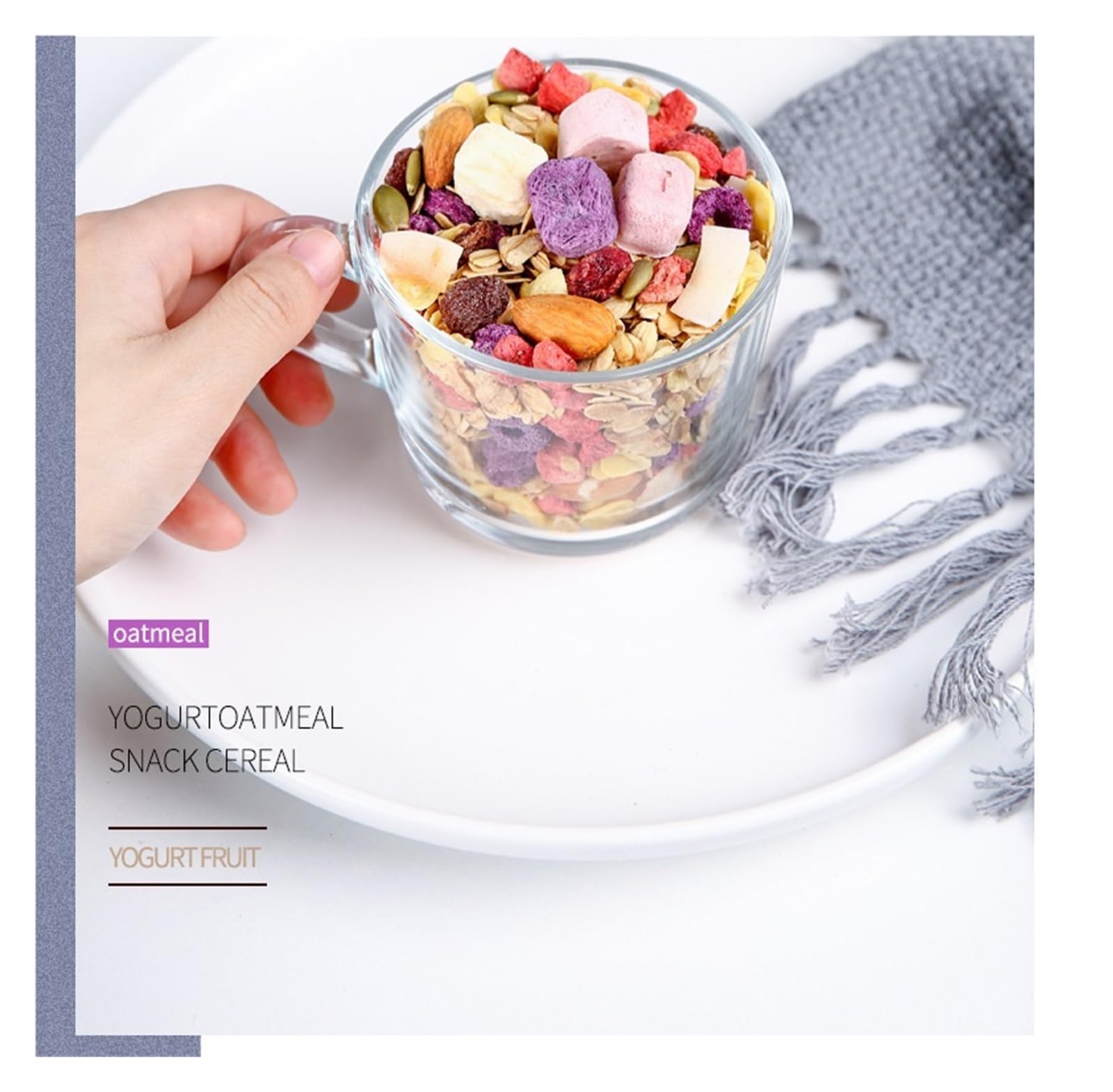 Granola de yogur con trozos de fruta 500 g, patatas fritas de avena instantáneas al horno, mezcla de frutas y frutos secos liofilizados(2pcs)