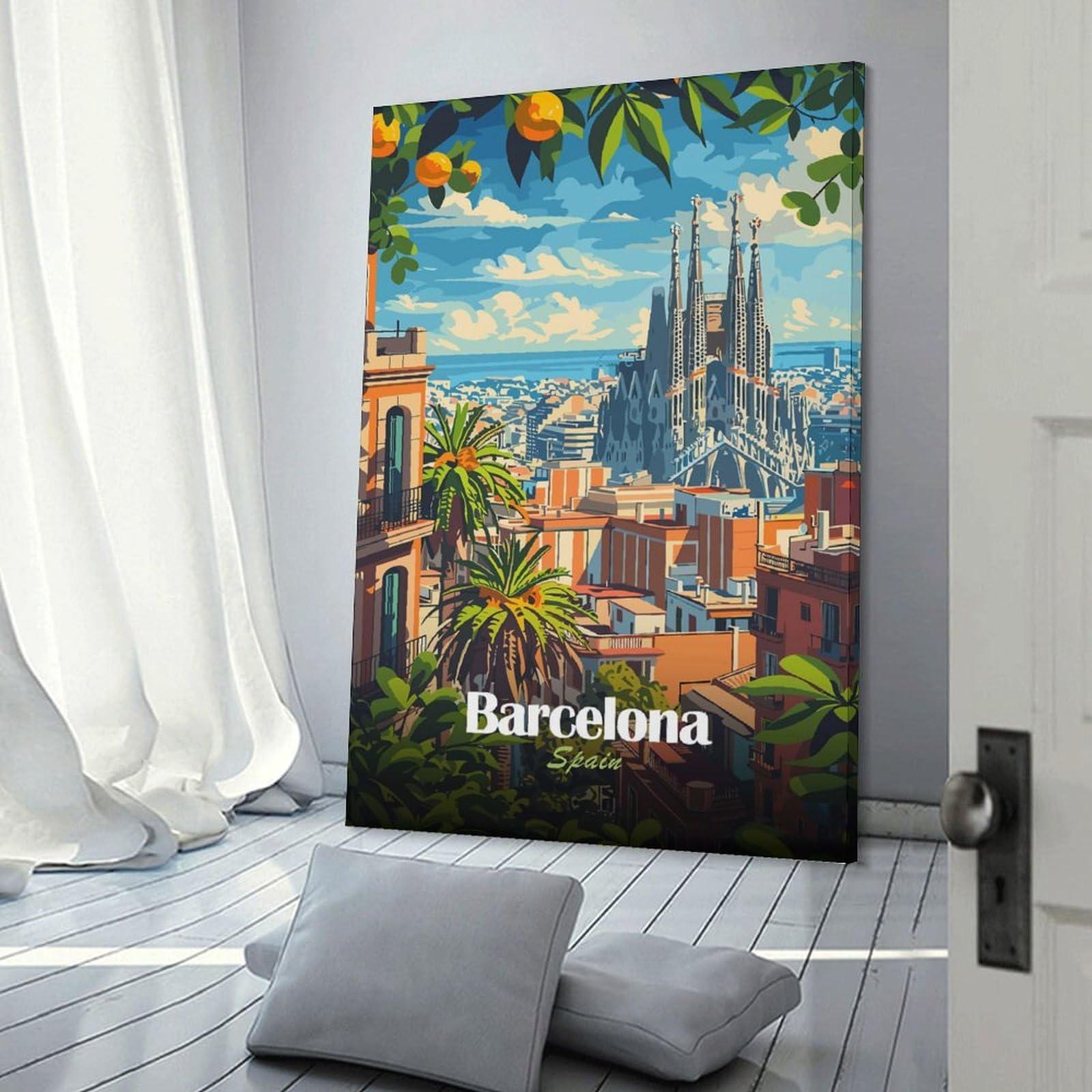 Junmoney Canvas Wall Decor Barcelona Spain Cityscape, 20x30inch(50x75cm), for Gallery Wall Decor And Room Displays, An Easy Match for Collected Prints